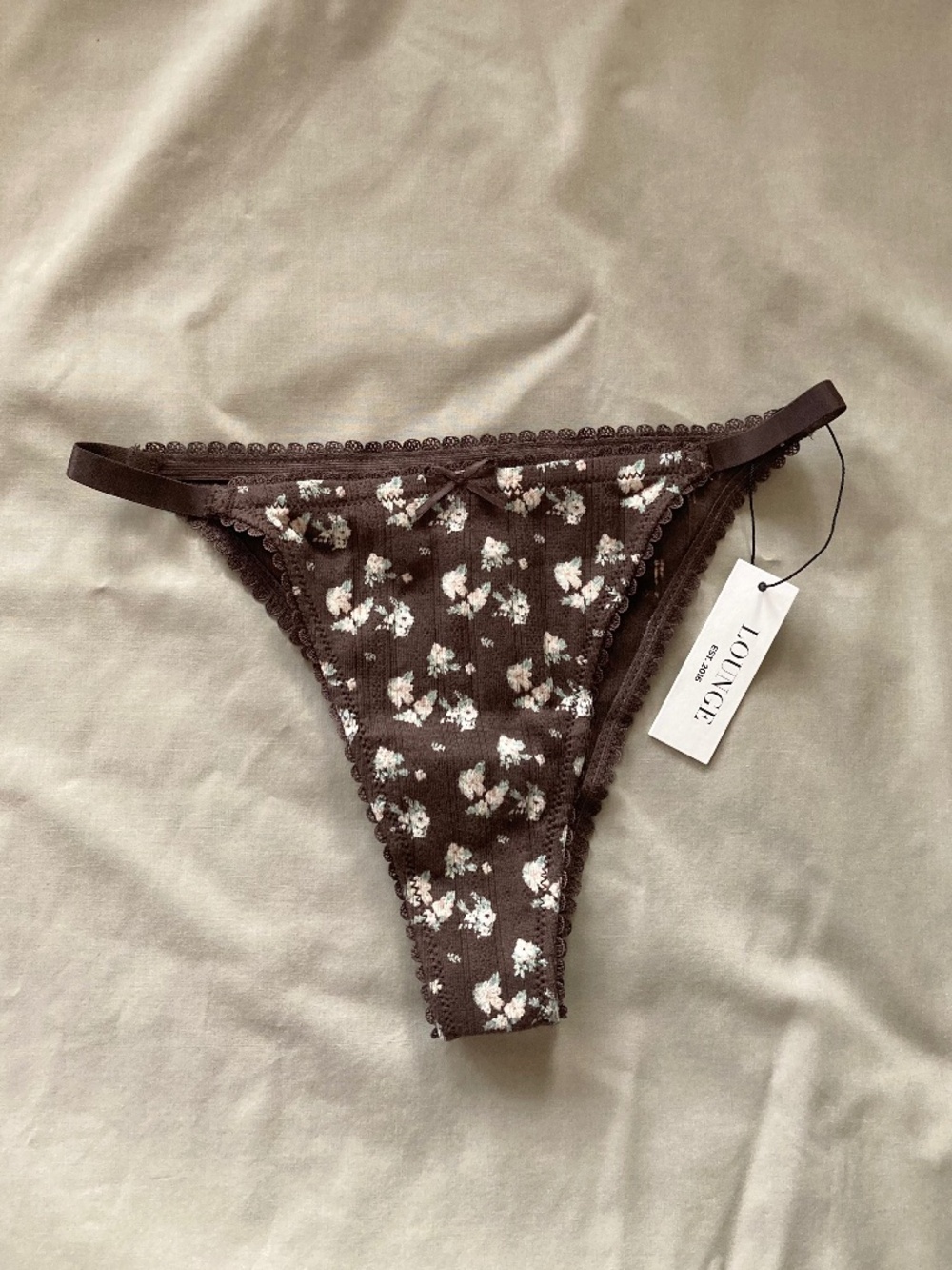 Lounge Brown Floral Brazilian Briefs; NWT, Size Small